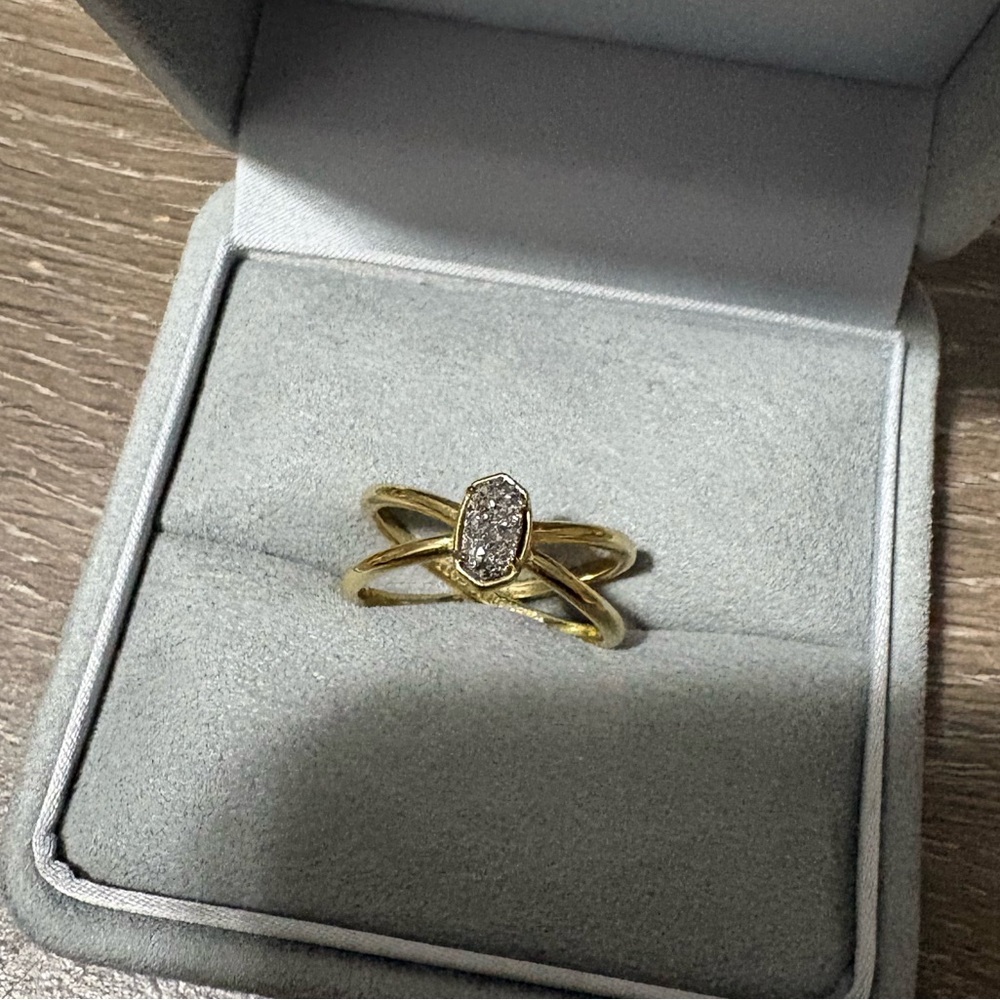 Kendra Scott Gold Crystal Oval Stackable Ring with Split Shank